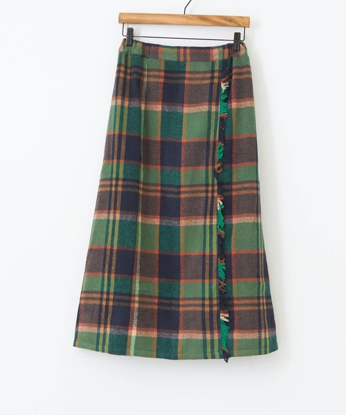 CUBE SUGAR（キューブシュガー）の「起毛チェック巻きスカート風フリンジスカート（スカート・レディース・ネイビー/イエロー/ブラウン・M）」の12枚目の写真