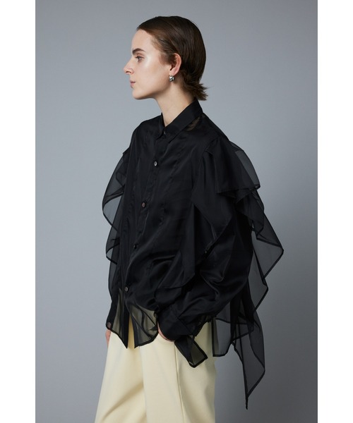 HeRIN.CYE(ヘリンドットサイ)の「Many frill big sheer shirt メニーフリルビックシャツ(シャツ/ブラウス・レディース・ブラック/ピンク・FREE)」の4枚目の写真