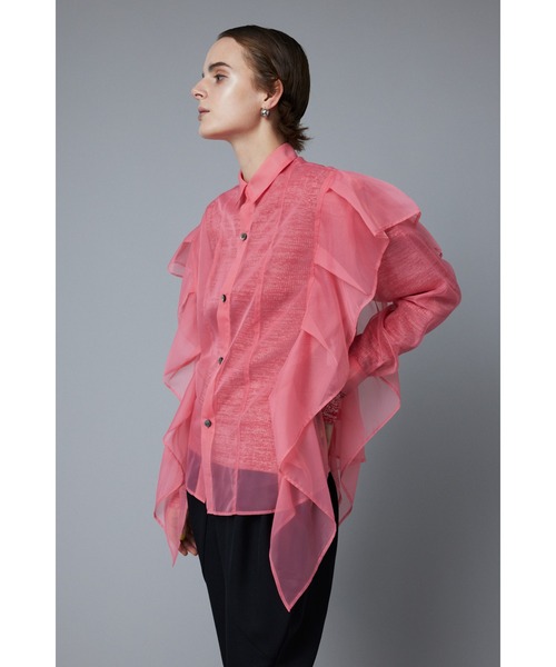 HeRIN.CYE(ヘリンドットサイ)の「Many frill big sheer shirt メニーフリルビックシャツ(シャツ/ブラウス・レディース・ブラック/ピンク・FREE)」の12枚目の写真