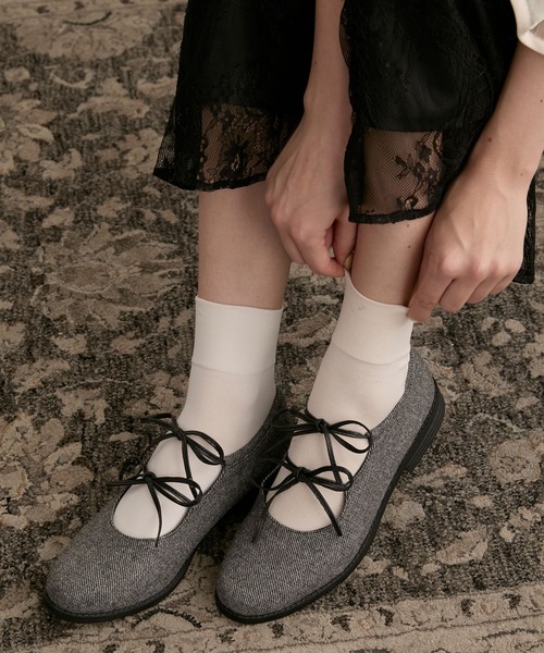 BONLECILL noir】ダブルリボンストラップバレエシューズ/ギリー