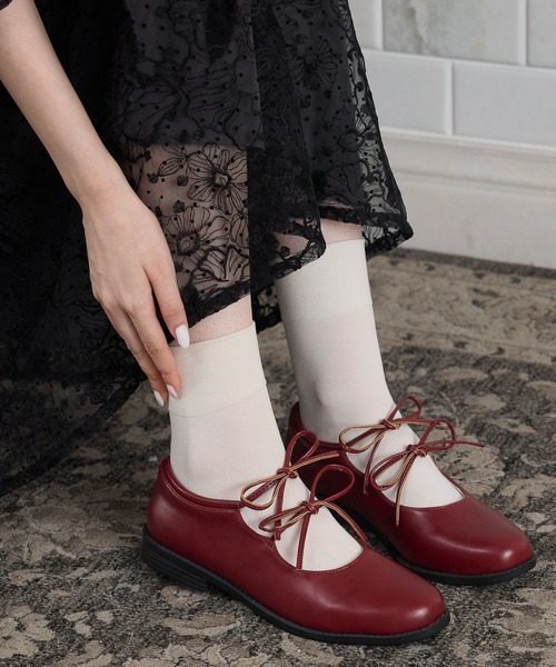 BONLECILL noir】ダブルリボンストラップバレエシューズ/ギリー