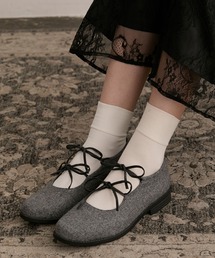 BONLECILL noir（ボンルシールノワール）の「【BONLECILL noir】ダブルリボンストラップバレエシューズ/ギリーシューズ（バレエシューズ）」