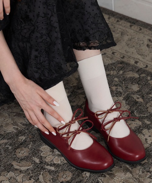 BONLECILL noir】ダブルリボンストラップバレエシューズ/ギリー