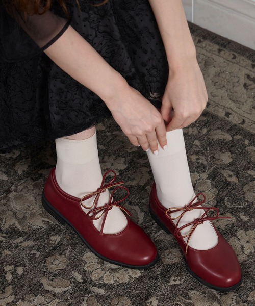 ダブルリボンストラップシューズ BONLECILL noir バレエシューズ パンプス 「BONLECILL noir