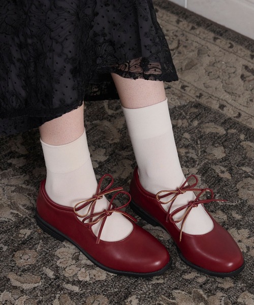 BONLECILL noir】ダブルリボンストラップバレエシューズ/ギリー