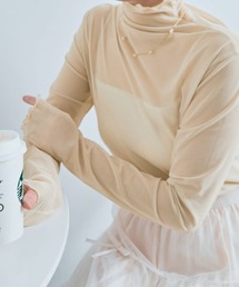 kirakiraShop（キラキラショップ）の「上品な透け感がかわいい。シアー メッシュ ハイネック トップス シアートップス レイヤードトップス ドット 長袖（Tシャツ/カットソー）」
