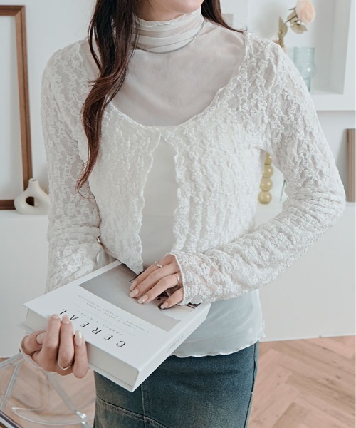 セール】上品な透け感がかわいい。シアー メッシュ ハイネック