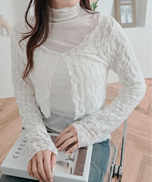 セール】上品な透け感がかわいい。シアー メッシュ ハイネック