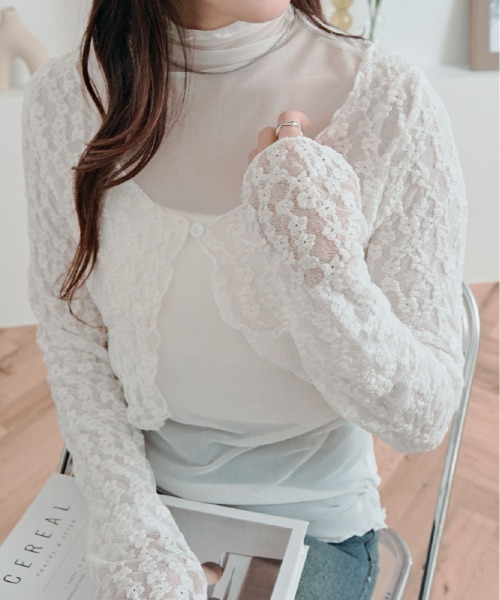 セール】上品な透け感がかわいい。シアー メッシュ ハイネック