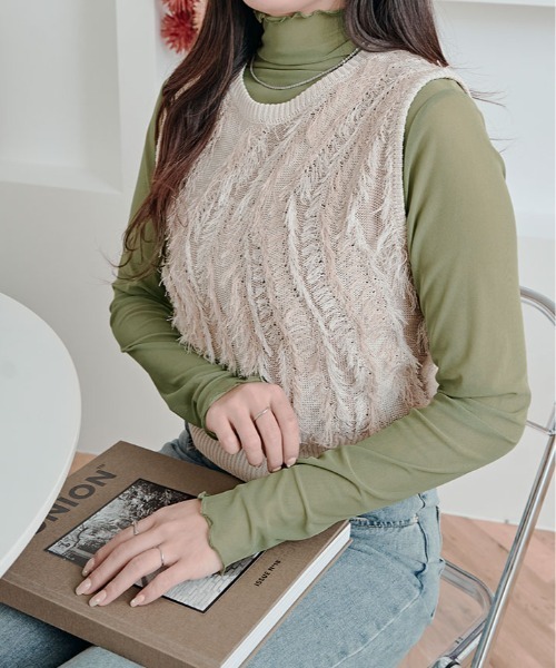 セール】上品な透け感がかわいい。シアー メッシュ ハイネック