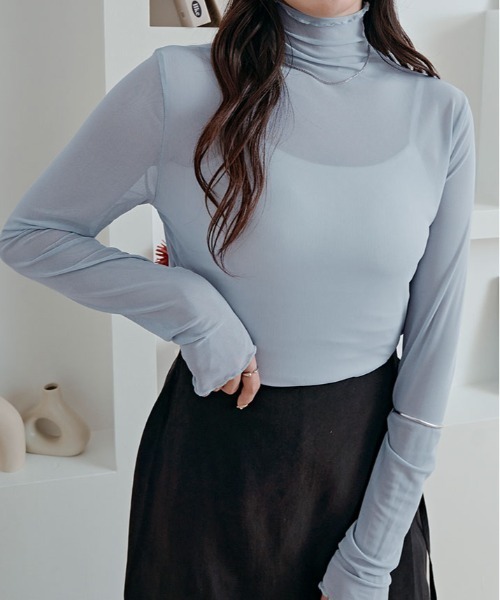 セール】上品な透け感がかわいい。シアー メッシュ ハイネック