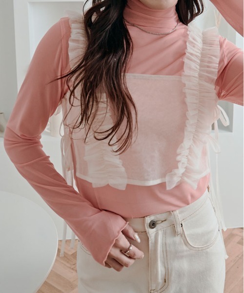 セール】上品な透け感がかわいい。シアー メッシュ ハイネック