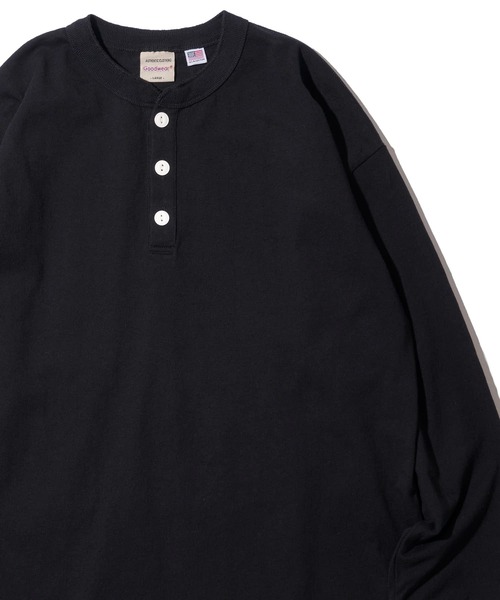 Goodwear(グッドウェア)の「【Goodwear/グッドウェア】7.6オンス USAコットン ヘンリーネックロングスリーブTシャツ(Tシャツ/カットソー・メンズ・ライトカーキ/チャコールグレー/ブラック/グレー/ホワイト/ネイビー・MEDIUM/LARGE/X-LARGE)」の3枚目の写真