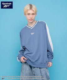 Reebok | Reebok リーボック WEB限定 別注 ブランド ロゴ ワンポイント ライン ラグランスリーブ Vネック 裏毛 長袖 プルオーバー スウェット トレーナー(スウェット)