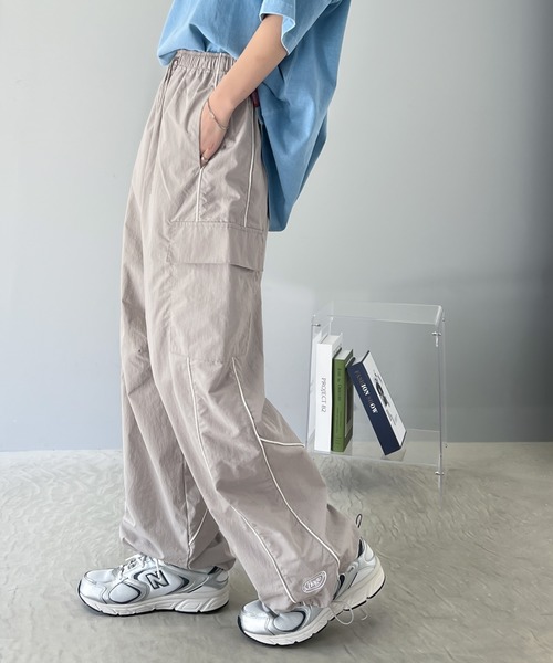 micalle micalleカーゴワイドパンツ グレー Micalle Micalle(ミカーレミカーレ) ストラップ付きカーゴパンツ