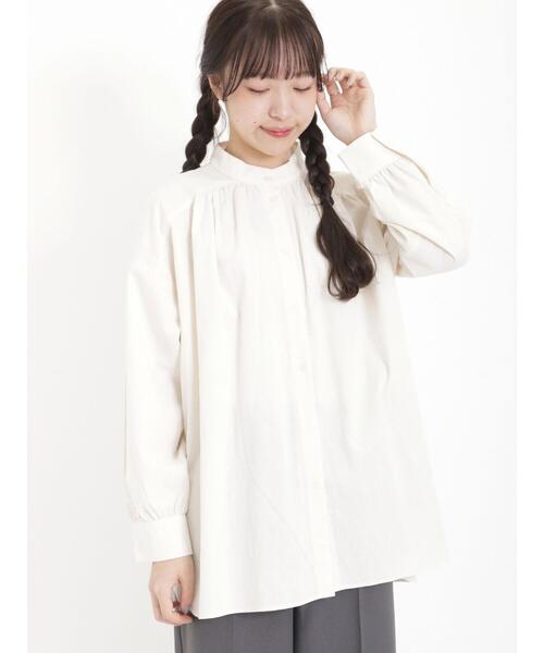 Samansa Mos2(サマンサ モスモス)の「スタンドネックギャザーチュニック(チュニック・レディース・オフホワイト/ブルー/グリーン/ネイビー・F)」の2枚目の写真