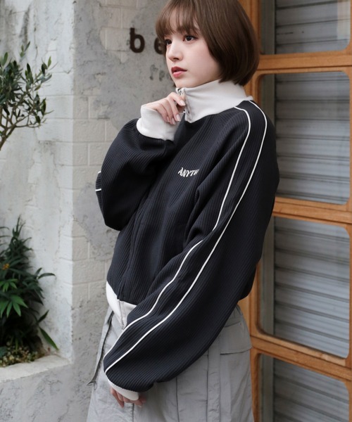 SPINNS（スピンズ）の「Wジップワンポイント刺繍 ワッフル素材ラインジャージ（ジャージ・レディース・チャコール/オートミール/アイボリー・ONESIZE）」の6枚目の写真