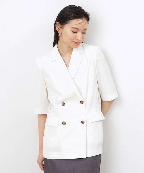 OPAQUE.CLIP(オペークドットクリップ)の「◆【大草直子さんコラボ】ベルト付き5分袖ジャケット(テーラードジャケット・レディース・ホワイト/ブラック・36/38/40)」の6枚目の写真