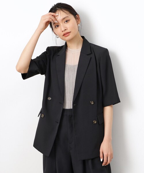 【大草直子さんコラボ】オペークドットクリップベルト付き5分袖ジャケットrope セール】【大草直子さんコラボ】ベルト付き5分袖ジャケット