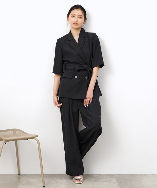 OPAQUE.CLIP(オペークドットクリップ)の「◆【大草直子さんコラボ】ベルト付き5分袖ジャケット(テーラードジャケット・レディース・ホワイト/ブラック・36/38/40)」の12枚目の写真