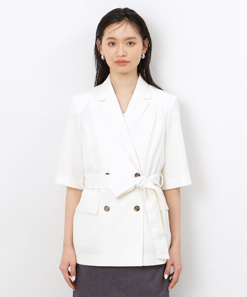 OPAQUE.CLIP(オペークドットクリップ)の「◆【大草直子さんコラボ】ベルト付き5分袖ジャケット(テーラードジャケット・レディース・ホワイト/ブラック・36/38/40)」の14枚目の写真