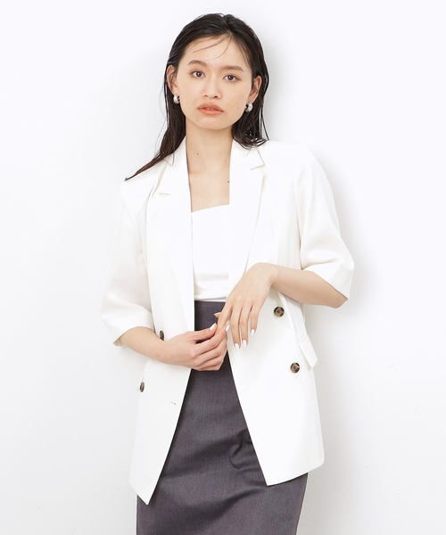 OPAQUE.CLIP(オペークドットクリップ)の「◆【大草直子さんコラボ】ベルト付き5分袖ジャケット(テーラードジャケット・レディース・ホワイト/ブラック・36/38/40)」の21枚目の写真