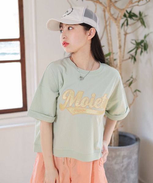 repipi armario（レピピ アルマリオ）の「シャララサテンワッペンT（Tシャツ/カットソー・キッズ・グレー/イエロー/グリーン/ホワイト/ピンク/ブラック/ブルー/ピンク系その他/スミクロ/サックスブルー/ホワイト系その他・SMALL/LARGE/MEDIUM）」の6枚目の写真