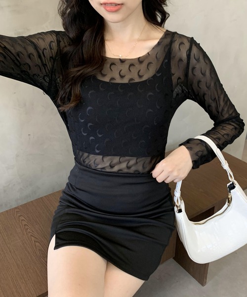 SHEPP(シープ)の「ムーンモチーフ シアートップス(Tシャツ/カットソー・レディース・ホワイト/ブラック・F)」の10枚目の写真
