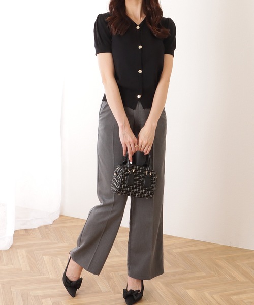 Lace Ladies(レースレディース)の「Vネック 半袖 ニット コンパクト カーディガン(カーディガン/ボレロ・レディース・ブラック/ホワイト・FREE)」の5枚目の写真