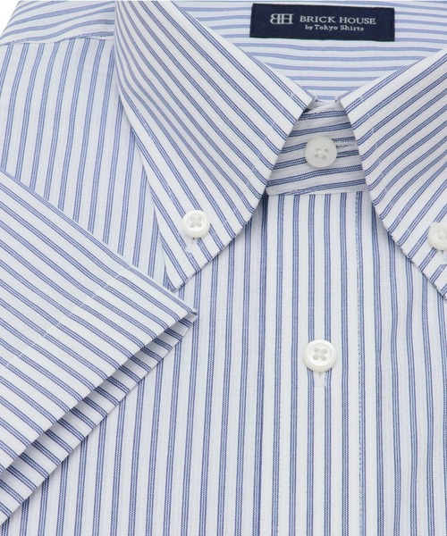 TOKYO SHIRTS（トウキョウシャツ）の「形態安定ノーアイロン ボタンダウン 半袖ビジネスワイシャツ（ビジネスシャツ・メンズ・ブルー・首回り43cm/首回り41cm/首回り39cm/首回り37cm/首回り42cm）」の5枚目の写真