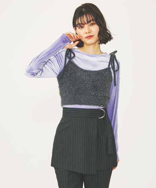 MILKFED.(ミルクフェド)の「SHAGGY NECK RIBBON CAMISOLE(キャミソール・レディース・オフホワイト/ライトブルー/チャコール・ONE SIZE)」の4枚目の写真