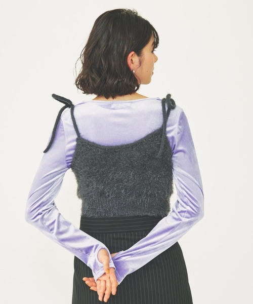 MILKFED.(ミルクフェド)の「SHAGGY NECK RIBBON CAMISOLE(キャミソール・レディース・オフホワイト/ライトブルー/チャコール・ONE SIZE)」の5枚目の写真