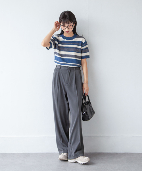 Chillfar（チルファー）の「カラーボーダーサマーニットトップス（ニット/セーター・レディース・ブルー/ブラック/レッド/ブラウン・FREE）」の14枚目の写真