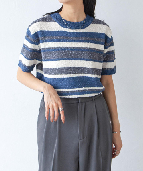 Chillfar（チルファー）の「カラーボーダーサマーニットトップス（ニット/セーター・レディース・ブルー/ブラック/レッド/ブラウン・FREE）」の19枚目の写真