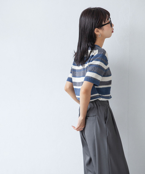 Chillfar（チルファー）の「カラーボーダーサマーニットトップス（ニット/セーター・レディース・ブルー/ブラック/レッド/ブラウン・FREE）」の16枚目の写真