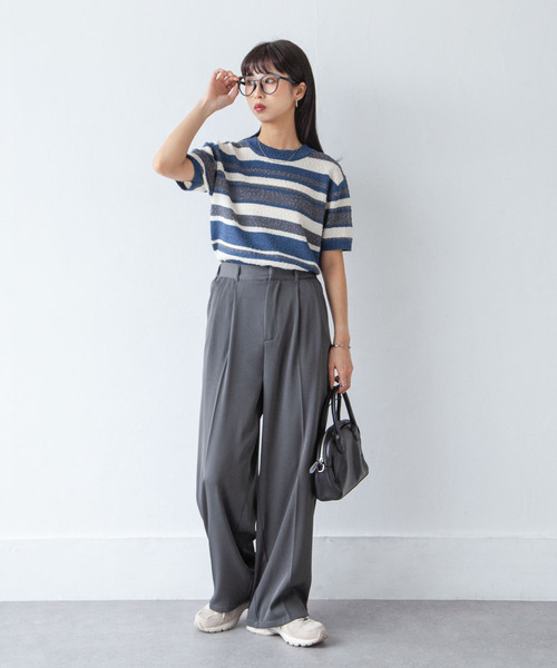 Chillfar（チルファー）の「カラーボーダーサマーニットトップス（ニット/セーター・レディース・ブルー/ブラック/レッド/ブラウン・FREE）」の15枚目の写真