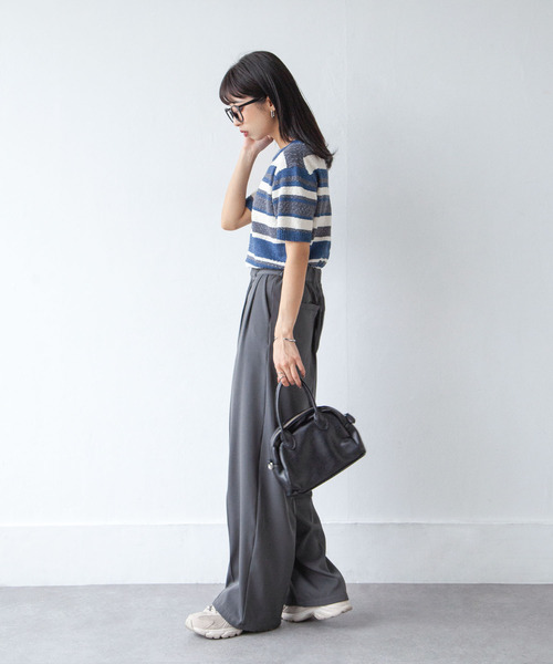 Chillfar（チルファー）の「カラーボーダーサマーニットトップス（ニット/セーター・レディース・ブルー/ブラック/レッド/ブラウン・FREE）」の12枚目の写真