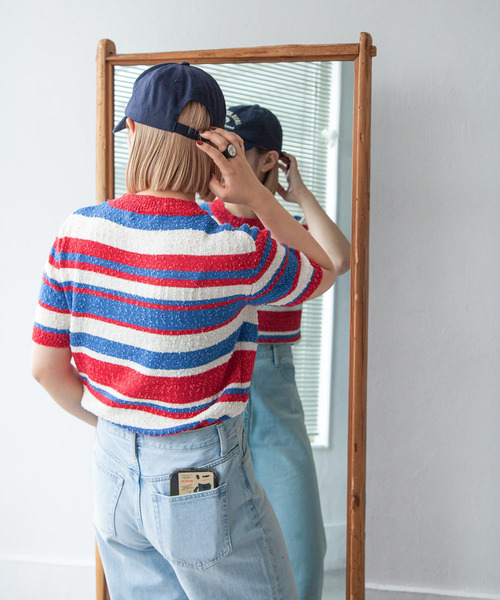 Chillfar（チルファー）の「カラーボーダーサマーニットトップス（ニット/セーター・レディース・ブルー/ブラック/レッド/ブラウン・FREE）」の7枚目の写真