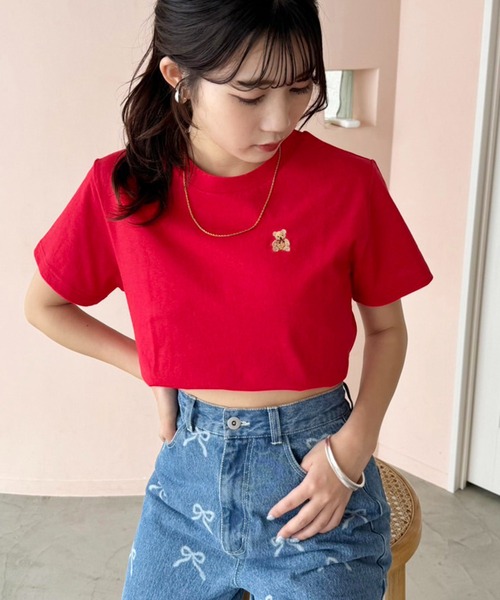 one after another NICE CLAUP（ワンアフターアナザーナイスクラップ）の「【teddy bear コラボ商品】くまちゃん刺しゅうTee（Tシャツ/カットソー・レディース・ピンク/レッド/ネイビー/ホワイト・FREE）」の13枚目の写真