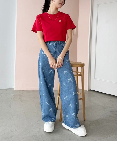 one after another NICE CLAUP（ワンアフターアナザーナイスクラップ）の「【teddy bear コラボ商品】くまちゃん刺しゅうTee（Tシャツ/カットソー・レディース・ピンク/レッド/ネイビー/ホワイト・FREE）」の15枚目の写真