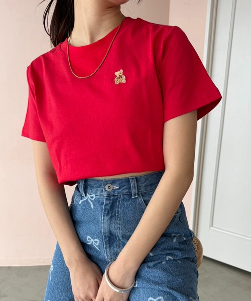 one after another NICE CLAUP（ワンアフターアナザーナイスクラップ）の「【teddy bear コラボ商品】くまちゃん刺しゅうTee（Tシャツ/カットソー・レディース・ピンク/レッド/ネイビー/ホワイト・FREE）」の14枚目の写真