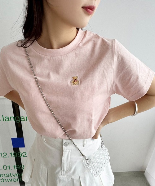 one after another NICE CLAUP（ワンアフターアナザーナイスクラップ）の「【teddy bear コラボ商品】くまちゃん刺しゅうTee（Tシャツ/カットソー・レディース・ピンク/レッド/ネイビー/ホワイト・FREE）」の5枚目の写真