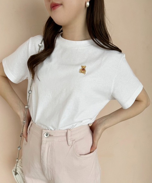 one after another NICE CLAUP（ワンアフターアナザーナイスクラップ）の「【teddy bear コラボ商品】くまちゃん刺しゅうTee（Tシャツ/カットソー・レディース・ピンク/レッド/ネイビー/ホワイト・FREE）」の9枚目の写真