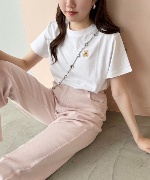 one after another NICE CLAUP（ワンアフターアナザーナイスクラップ）の「【teddy bear コラボ商品】くまちゃん刺しゅうTee（Tシャツ/カットソー・レディース・ピンク/レッド/ネイビー/ホワイト・FREE）」の11枚目の写真