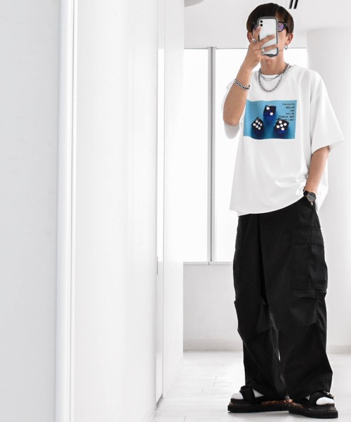Anytime Songs(エニータイムソングス)の「ダンボールニット クルーネック転写プリントTシャツ(DICE)(Tシャツ/カットソー・メンズ・ブラック/ホワイト/チャコール・LARGE/X-LARGE/MEDIUM)」の18枚目の写真