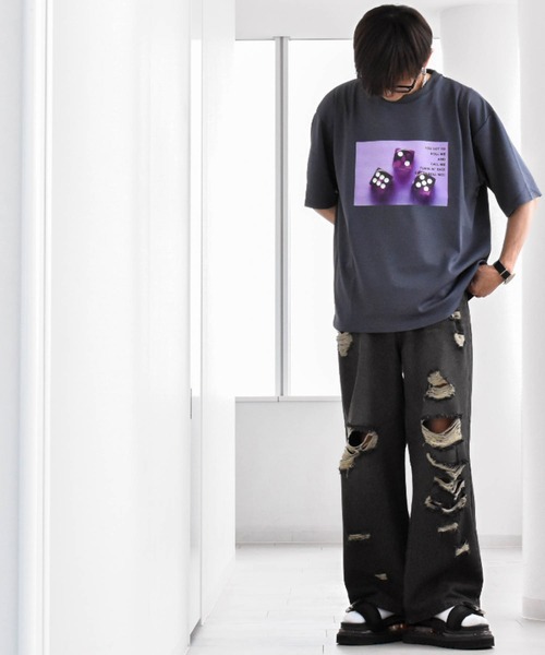 Anytime Songs(エニータイムソングス)の「ダンボールニット クルーネック転写プリントTシャツ(DICE)(Tシャツ/カットソー・メンズ・ブラック/ホワイト/チャコール・LARGE/X-LARGE/MEDIUM)」の10枚目の写真