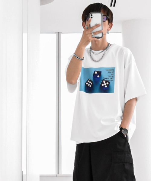Anytime Songs(エニータイムソングス)の「ダンボールニット クルーネック転写プリントTシャツ(DICE)(Tシャツ/カットソー・メンズ・ブラック/ホワイト/チャコール・LARGE/X-LARGE/MEDIUM)」の17枚目の写真