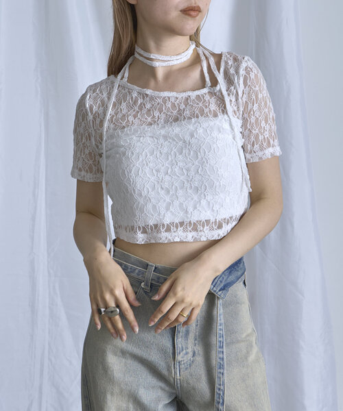 RAY CASSIN(レイカズン)の「レースチョーカーT(Tシャツ/カットソー・レディース・アイボリー/ブラック・FREE)」の11枚目の写真