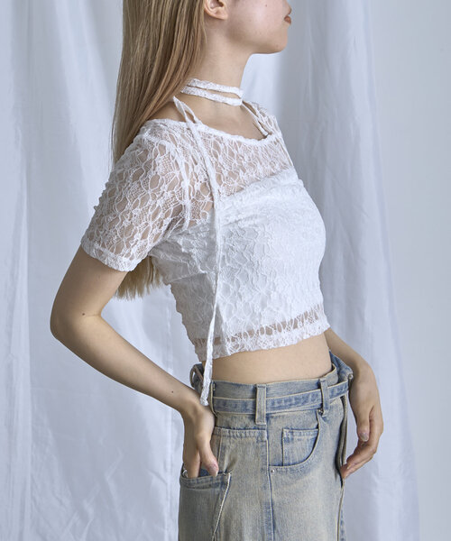 RAY CASSIN(レイカズン)の「レースチョーカーT(Tシャツ/カットソー・レディース・アイボリー/ブラック・FREE)」の16枚目の写真