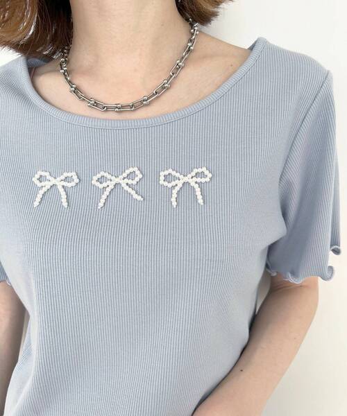 MAJESTIC LEGON（マジェスティックレゴン）の「アソートリボンTシャツ（Tシャツ/カットソー・レディース・ブルー/オフホワイト/ブルー系その他2・MEDIUM）」の2枚目の写真